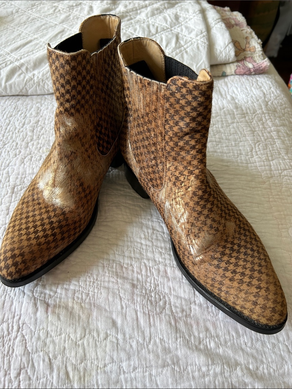 Office of Angela Scott Pony Hair Houndstooth Boots Sz 40 (US Women’s 9)